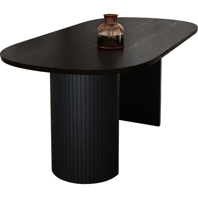 Modern Style Dining Table 55"L Double Pedestal Dining Table with Black Base