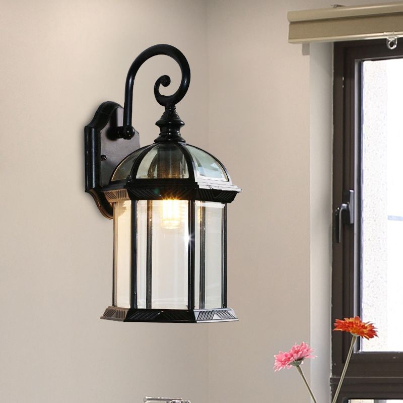 Birdcage Outdoor Wall Mounted Light Rustic Clear/Frosted Glass 1-Head Black/Bronze Finish Wall Sconce