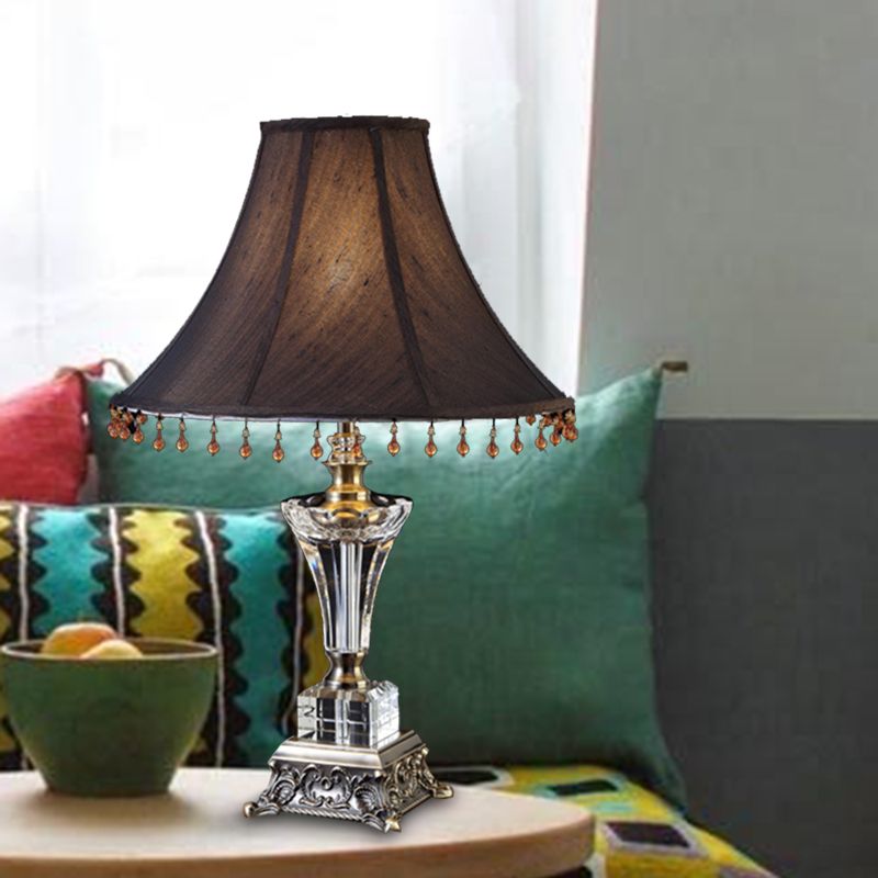 Bell Living Room Night Table Light Traditional Single Head Black Brown Nightstand Lampe avec Crystal Drop