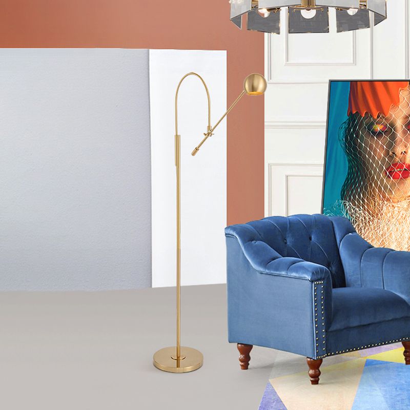 Bogen/Rechtswinkel drehbarer Bodenbeleuchtung postmoderne Metall 1-Licht-Goldstehampe mit Kuppelschatten