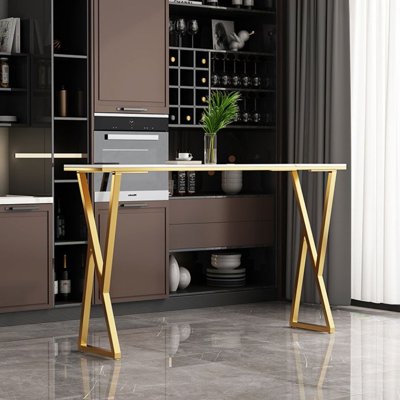 Glam Style Stone Bar Table Double pedestal Bar Dining Table for Indoor