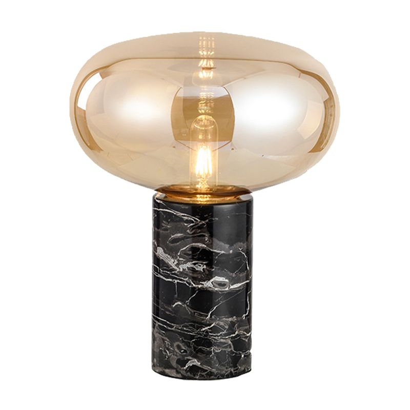 Oval Task Light Moderne Rauchgrau/Bernsteinglas 1 Kopfschreibtischlampe mit schwarzer Zylinder Marmorbasis, 9 "/12,5" breit