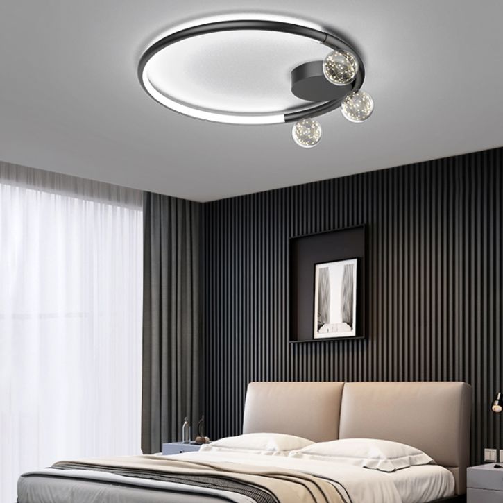 Black Metal Circulaire Flush Mount Light 3-Light LED Ceiling Light Fixture for Living Room