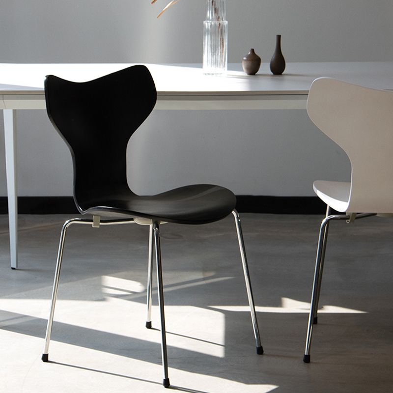 Silver Metal Legs Dining Side Chair Contemporary Wood Armless Dining Chairs