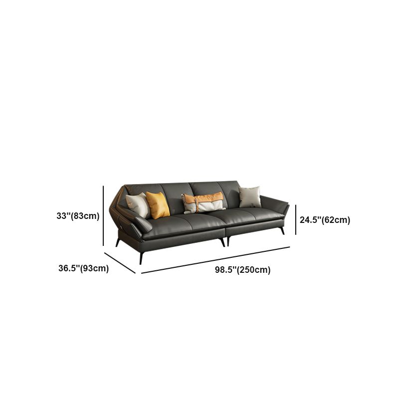 Flared Arm Leather Sofa Cushions Back Modern Sectional for Living Room