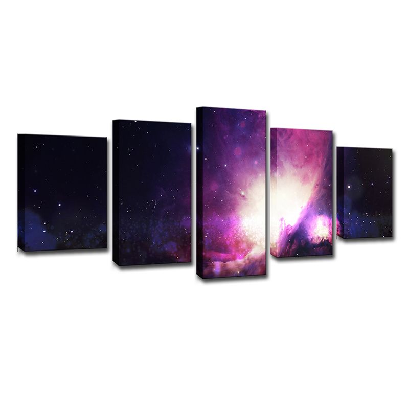 Dreamy Starry Sky Art Print for Children Bedroom Outer Space View Canvas in Purple