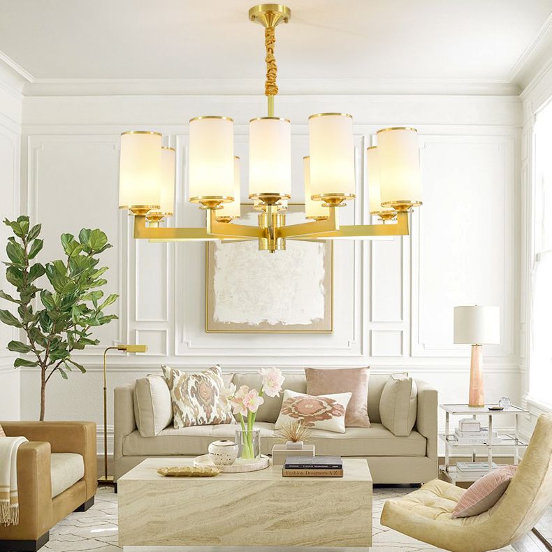 Cylindrical Milk Glass Chandelier Pendant Light Industrial Living Room Chandelier Lighting
