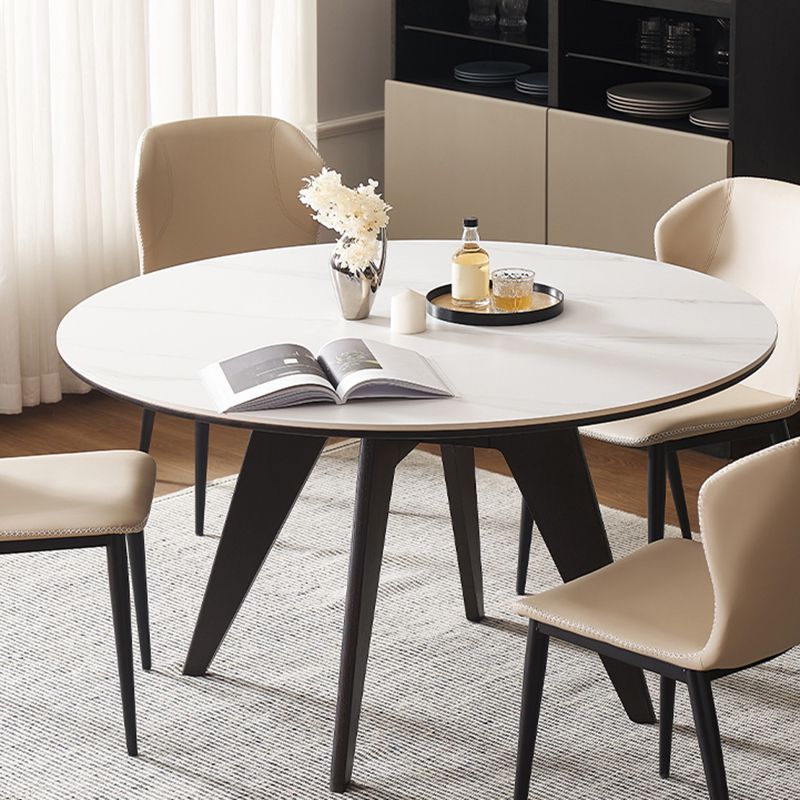 48 Inch Modern White Stone Top Dining Table with 4 Black Oak Legs