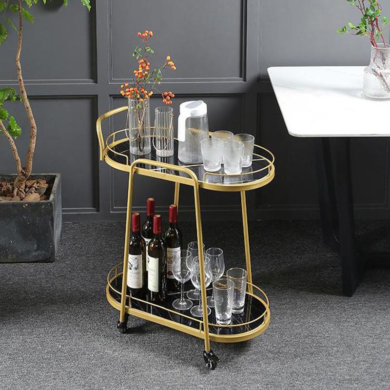 Contemporary Style Oval Prep Table Rolling Metal Prep Table for Home