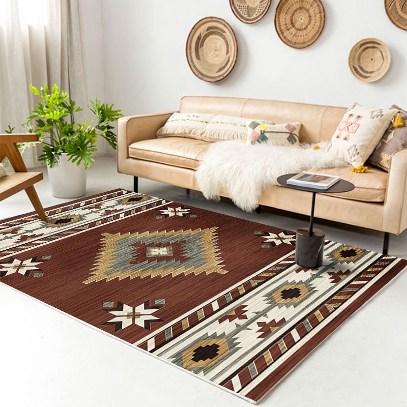 Traditional Multi-Color Patterned Rug Polyester Boho Chic Rug Non-Slip Machine Washable Stain Resistant Area Carpet for Home