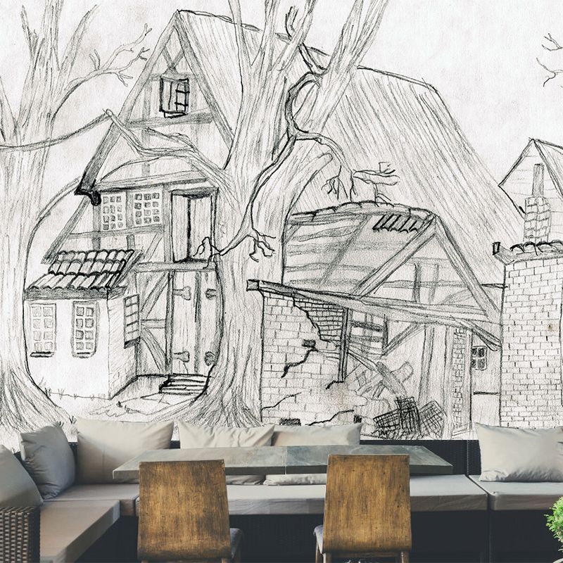 Modern Art Sketch Mural Eco-friendly Wallpaper Mildew Resistant Wall Decor
