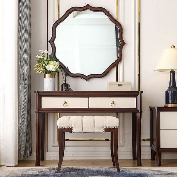 Standing Brown 2-Drawer Bedroom Solid Wood Makeup Vanity Desk Table