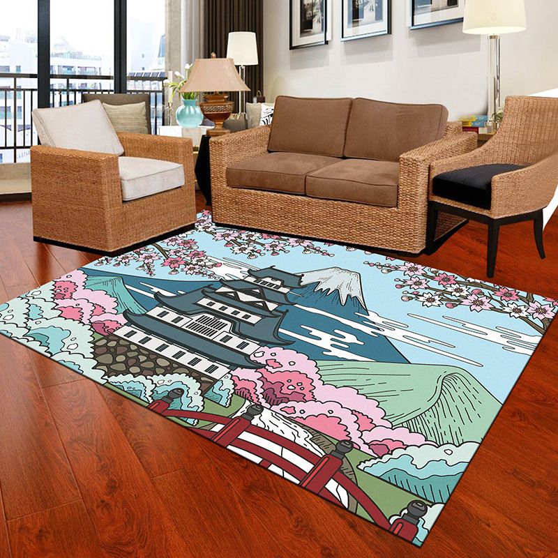 Multicolor Geometric Botanical Rug Synthetics Modern Carpet Stain Resistant Non-Slip Washable Rug for Home