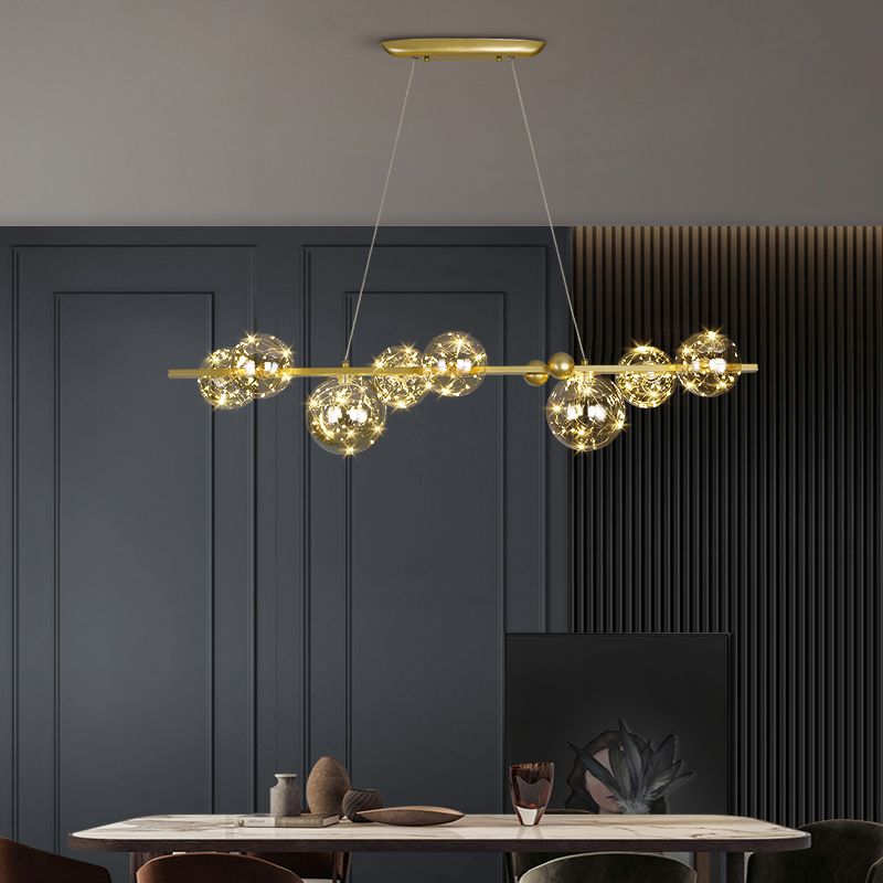 Contemporary Island Light Sphere Glass Island Pendant Lights in Gold for Kitchen