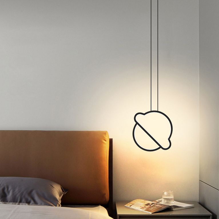 Geometrical Bedroom Pendant Light Fixture Metal LED Nordic Pendant Ceiling Light in Black