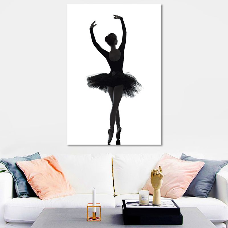 Black Ballerina Silhouette Wall Art Dance Vintage Textured Canvas Print for Girls Room