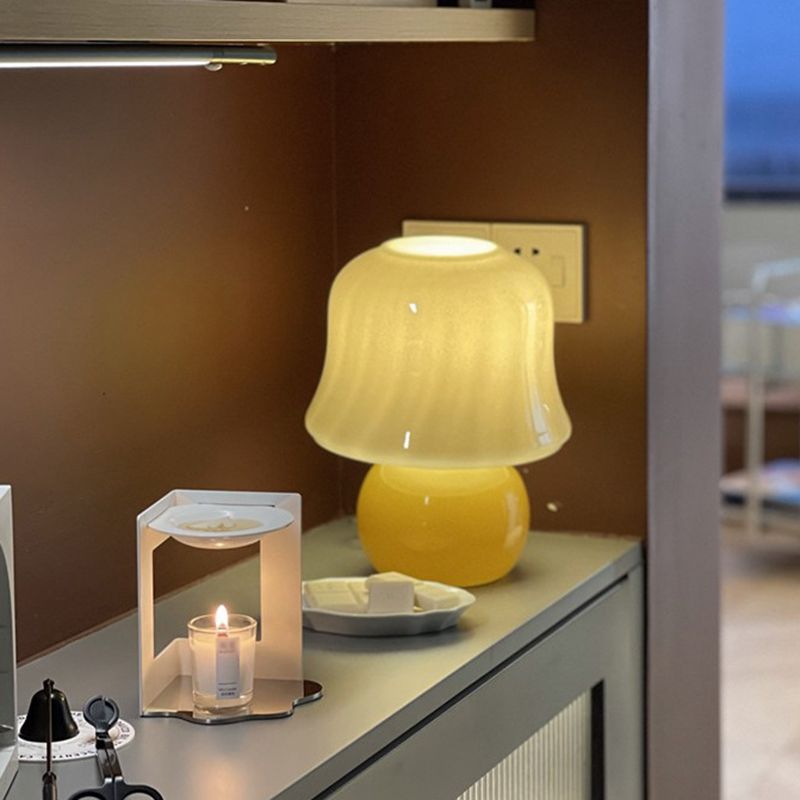 Mushroom Shaped Table Light Nordic Glass 1-Bulb Living Room Night Lamp in Yellow