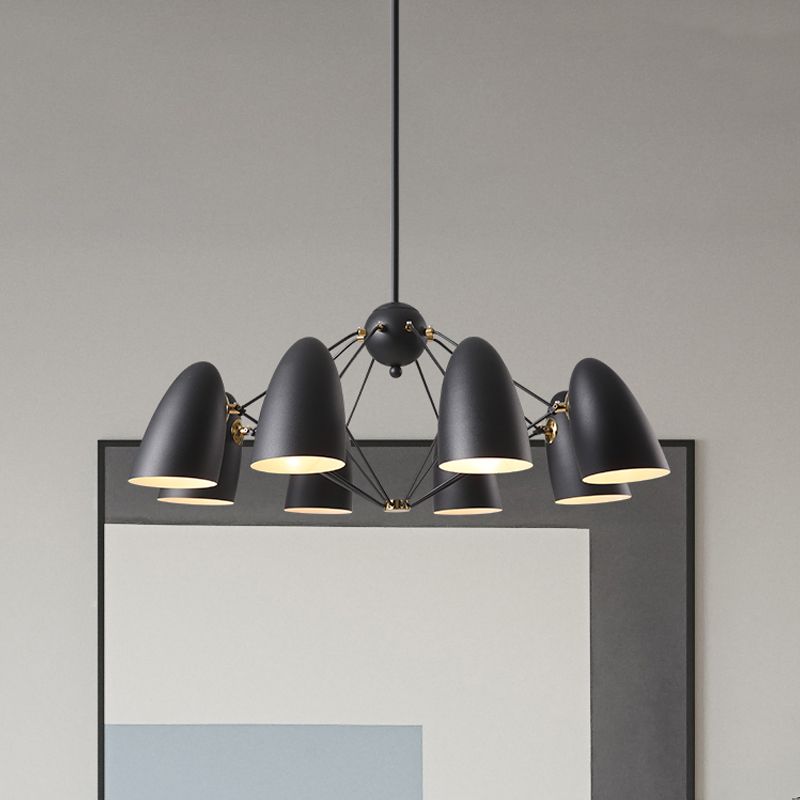 Bullet Chandelier Pendant Light Metal contemporain 8 Heads Bedroom suspendu lampe à lampe en noir / blanc