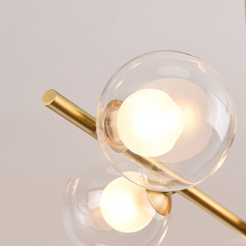 Mid-Century Gold Metal Island Pendant Lighting Spherical Glass Island Ceiling Light for Dining Table