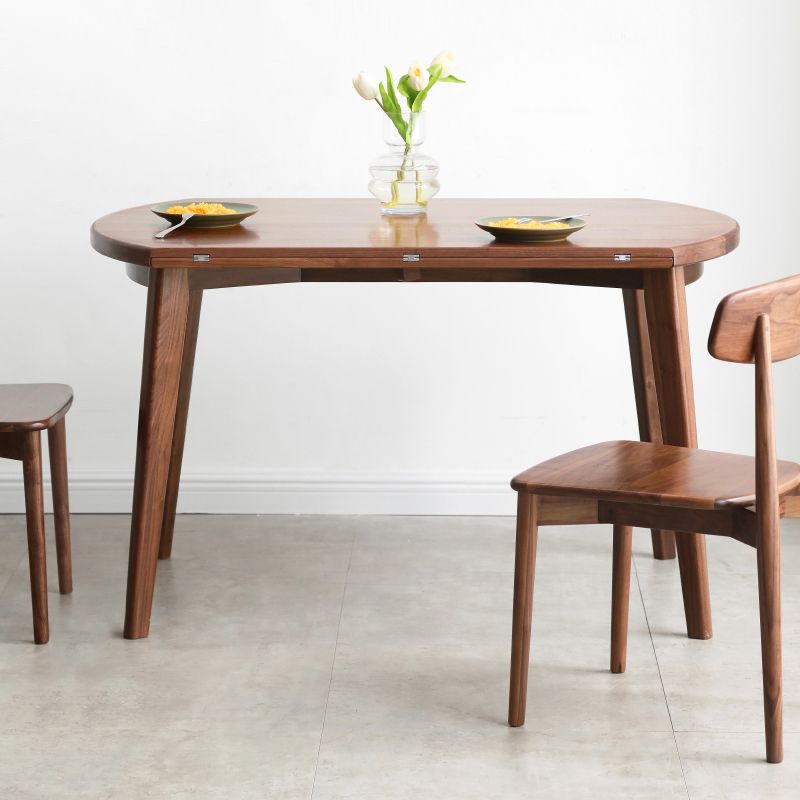 Modern Round Retractable Walnut Top Dining Table with 4 Brown Legs