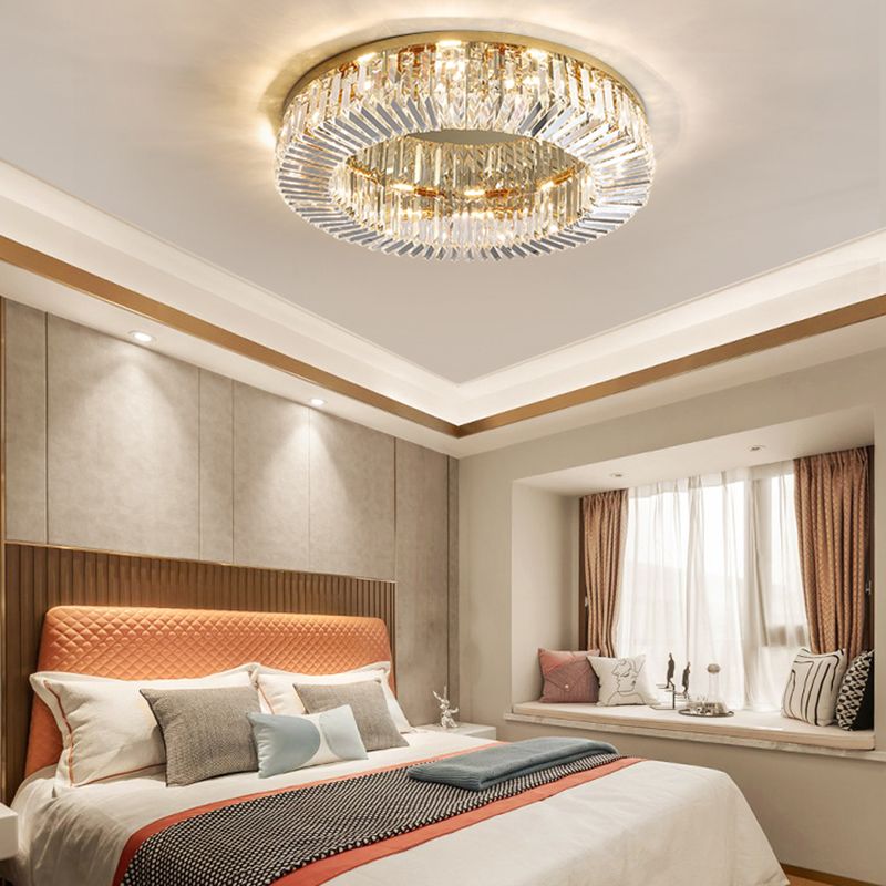 Household Ceiling Lamp Minimalist Flush Mount Light Fixture with Crystal Shade for Bedroom