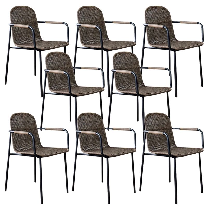 Industrial Patio Dining Side Chair in Brown Aluminum 30.7" High