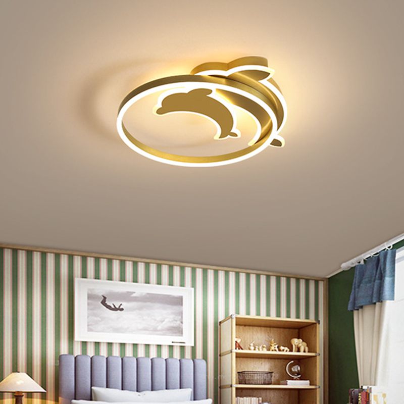 Gold/Coffee Dolphin Flush Ceiling Light Contemporary LED Acrylic Flush Mount Lighting Fixture for Bedroom