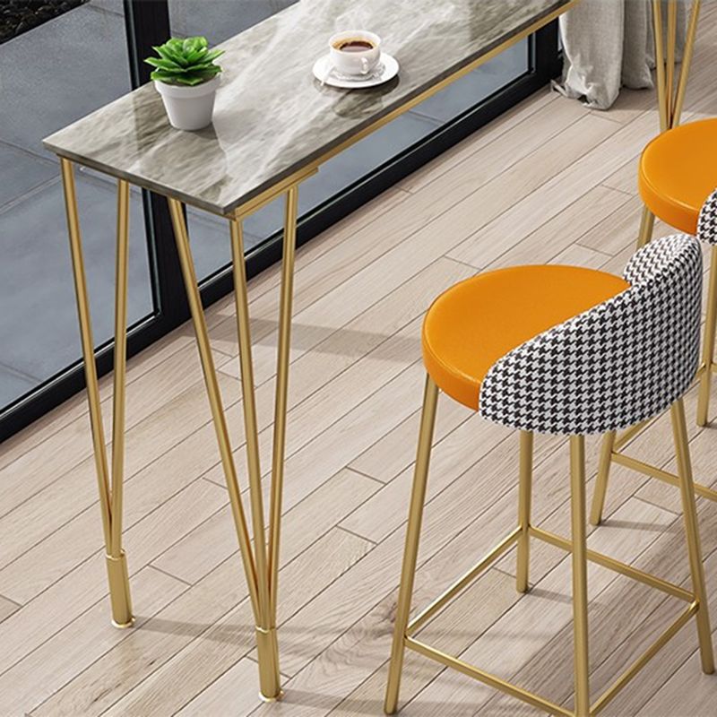 Industrial Bar Height Table Stone Top Pub Table with 4 Metal Legs