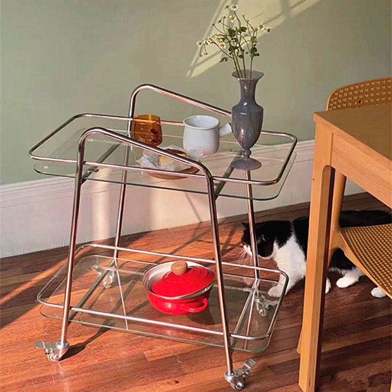 Contemporary Double Tier Rectangular with Storage Glass End Table