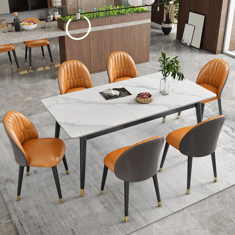 Sintered Stone White Tone Table Luxury Style 4 Legs Table for Dining Room