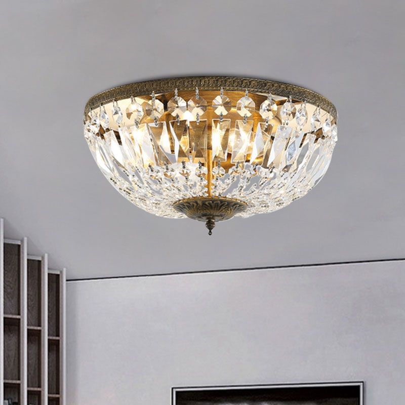 Dome Crystal Flush Mount Ceiling Fixture Glam Flushmount Light in Antique Bronze Finish