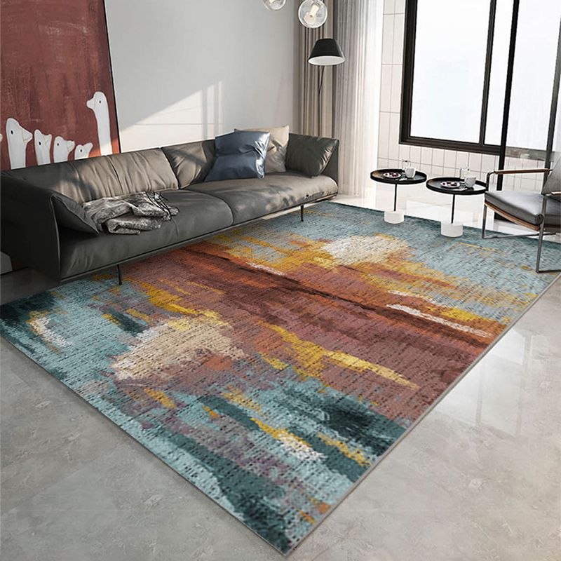 Postmodern Abstract Area Rug Green Polyester Rug Washable Indoor Carpet for Home Decoration