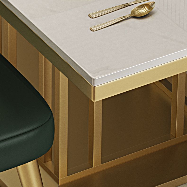 Glam Gesinterde stenen witte eettafel Rechthoekige standaard eettafel met voetstuk