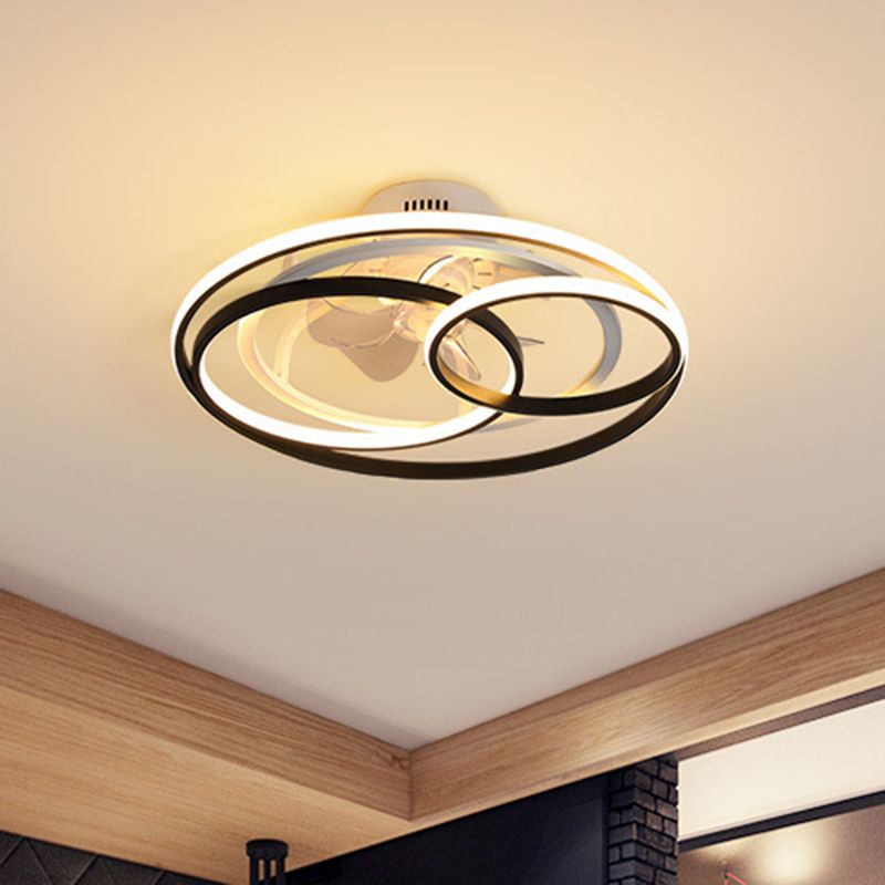 Schwarz-Weiß-Schleifen halb Flush Light Minimalist Acryl 7-Blade-LED-Deckenlüftungslampe mit Fernbedienung