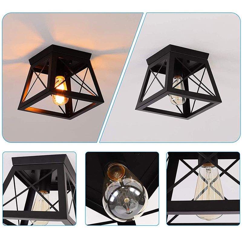 Metal Black Flush Mount Ceiling Light Fixture Square Industrial Style Flush Mount Lamp