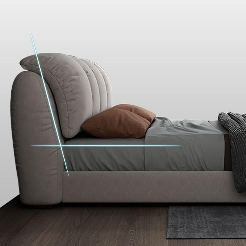 Scandinavian Wood Panel Bed with Faux Leather Rectangular Headboard