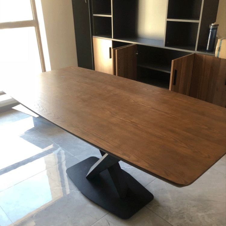 Industrial Dining Table Brown Wood Top Rectangle Dining Table for Kitchen