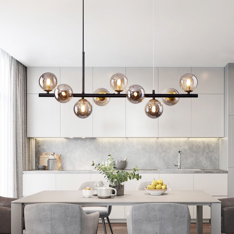 Modern Metal Island Lights Multi-Head Restaurant Hanging Pendant Lamps with Glass Shade