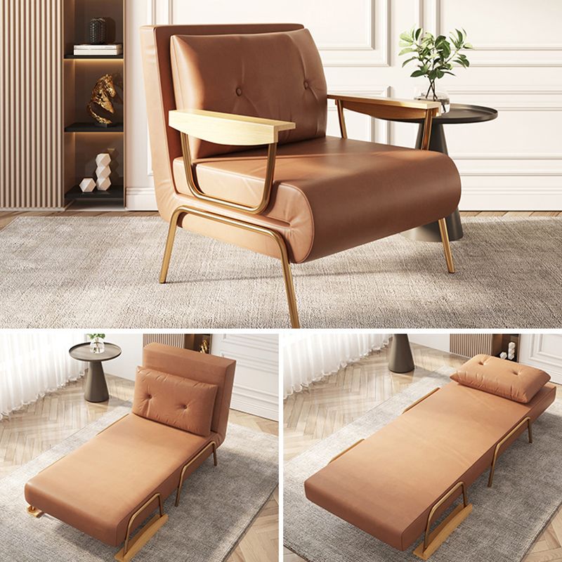 Glam Faux leather Futon Sleeper Sofa in Orange Pillow Included