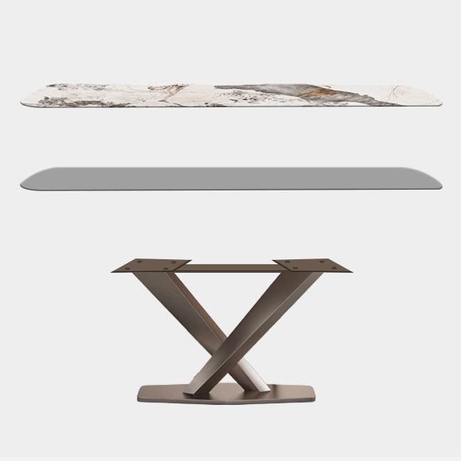 Mesa de comedor rectangular de lujo tradicional mesa de piedra sinterizada blanca con base de pedestal