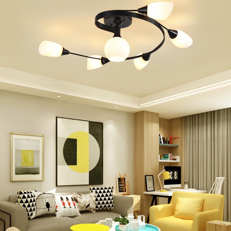 Shaded Living Room Semi Flush Mount Ceiling Light Glass Modern-Style Ceiling Light Fixture