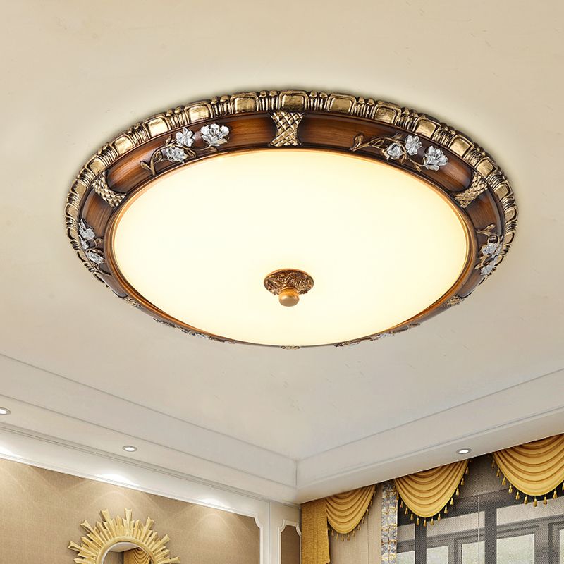 13"/16"/19.5" W Traditional Domed Flush Lamp Opal Glass LED Flush Mounted Ceiling Light Fixture in Brown, Warm/White Light