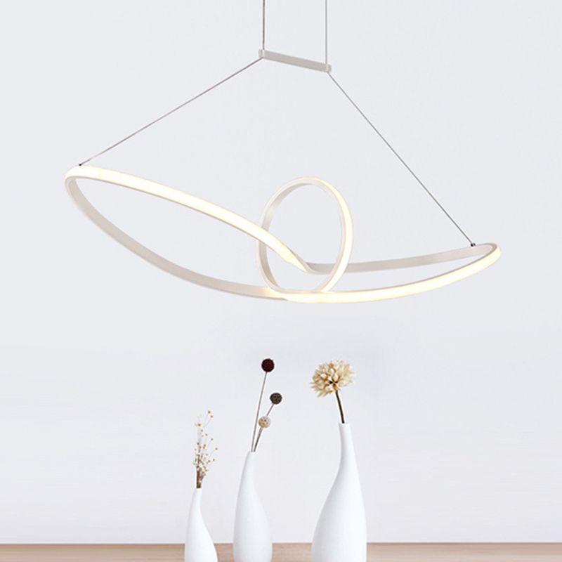Metal Knotting Island Pendant Simplicity Black/White LED Suspension Lighting in Warm/White Light