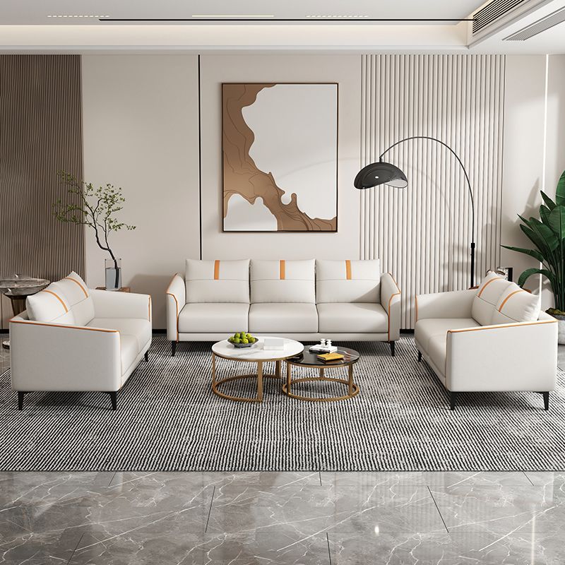 31.49" H Pillow Back Sofa Square Arm Faux Leather Convertible Sofa