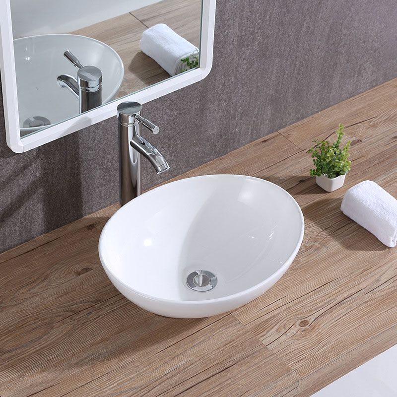Modern Vessel Bathroom Sink Porcelain Oval Vessel Lavatory Sink(Not Included Faucet)
