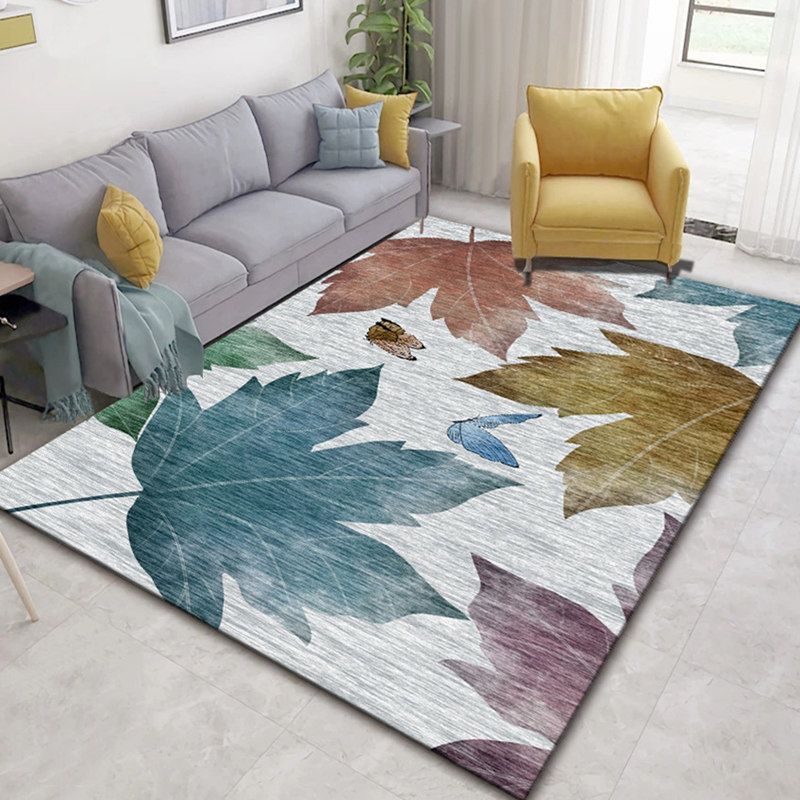 Glam Nordic Area Rug Multi-Colored Plant Carpet Stain Resistant Washable Anti-Slip Backing Rug for Sitting Room