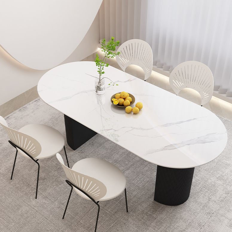 Stone Top Dining Table Contemporary Oval Table with Sled Base