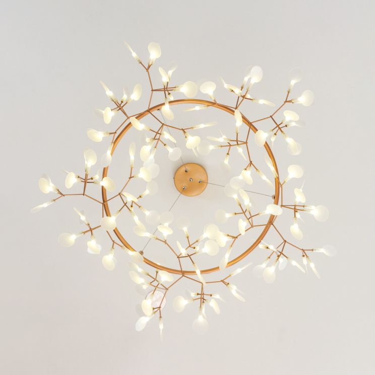 Lampada del lampadario di ramo con foglia deco moderna acrilica e metallo 81/108 luci in oro lampada sospesa