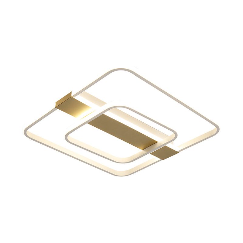 Gold Square Frame Flush Light Fixture Minimalist LED Acrylic Close to Ceiling Lighting in Warm/White Light