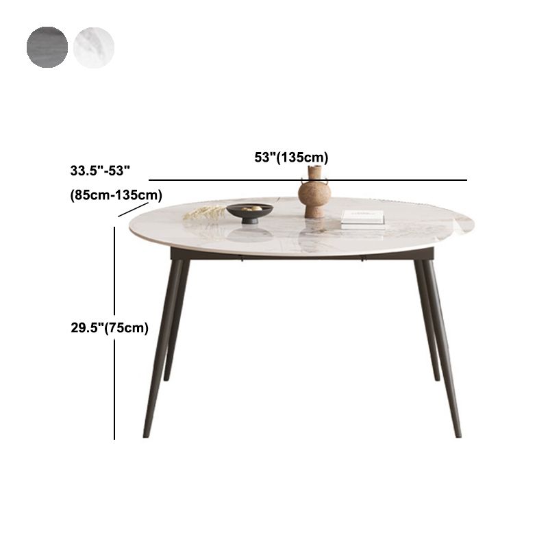 Round Dining Table with Leaf Extension Modern Stone Black Legs Dinette Table
